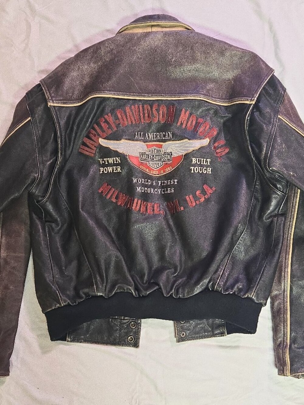 Vintage Harley Davidson Leather Cruiser Jacket Men's M Distressed Embroidered
